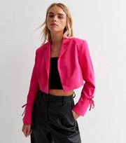 New Look Petite Bright Pink Tie Sleeve Crop Blazer